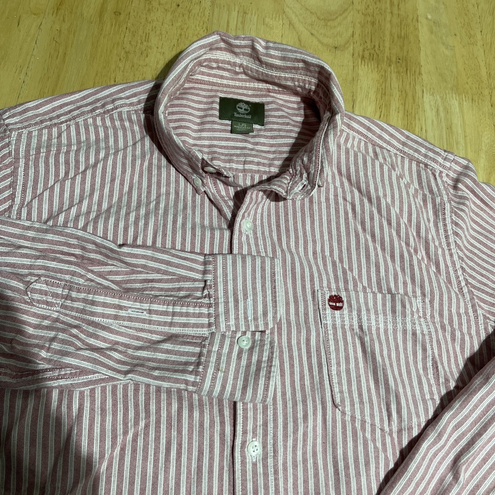 Timberland Shirt Men's L‎ Regular Fit Long Sleeve Red Striped Button Down